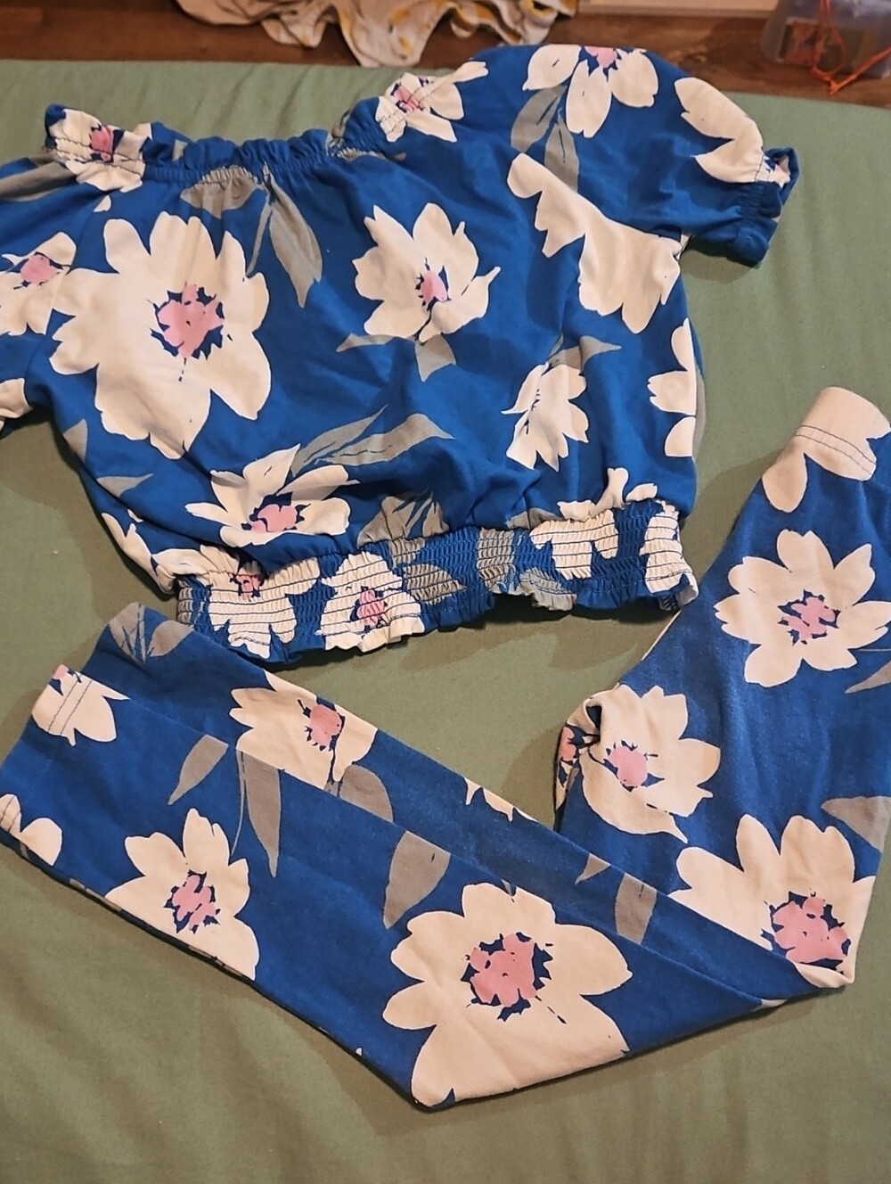 Carters Girls Blue Floral Off-Shoulder Two-Piece Set - Size 6/7